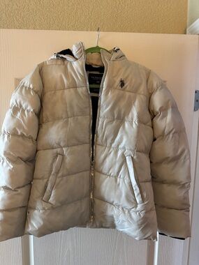 U.S. Polo Assn. Beige Quilted Puffer Jacket with Hood